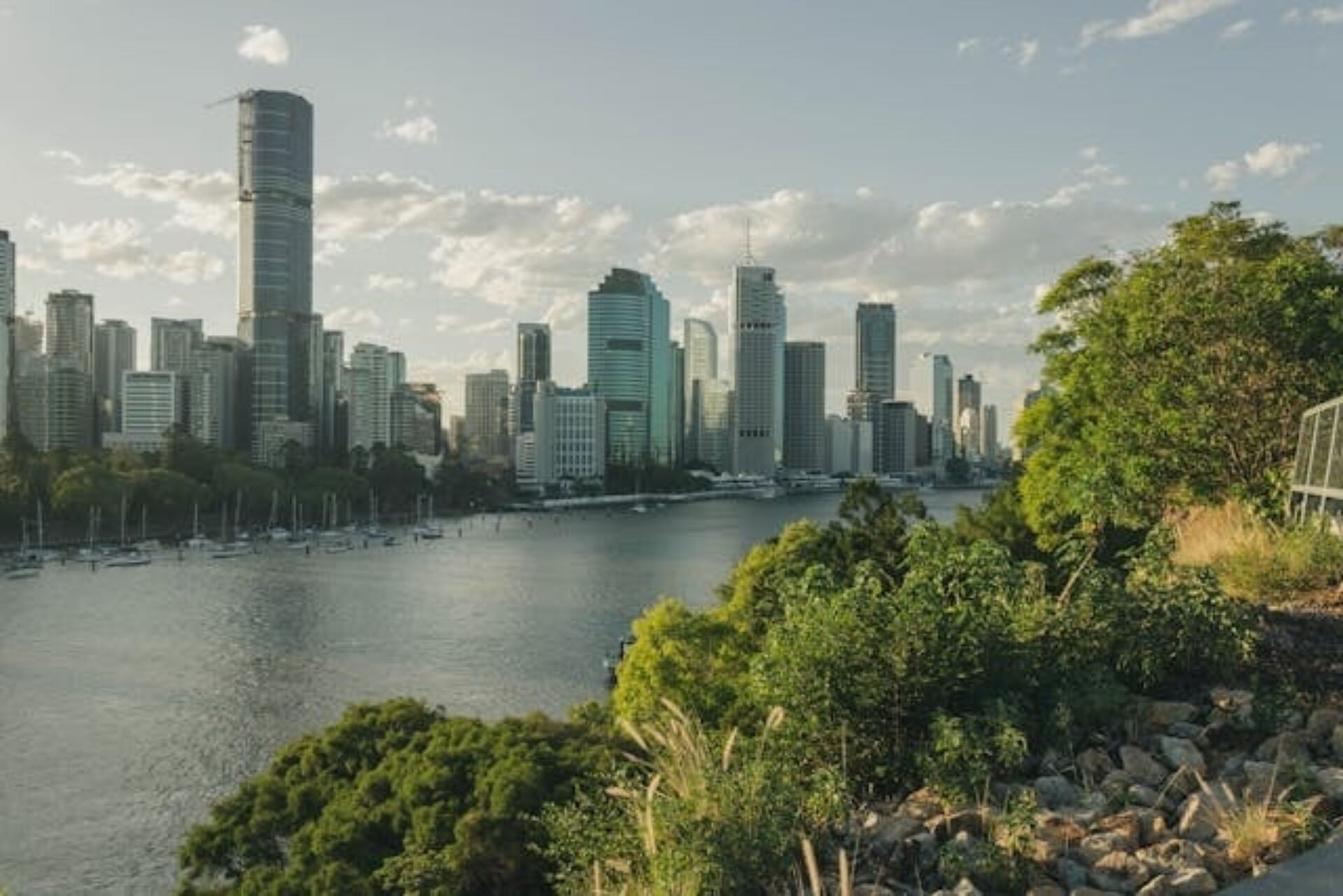 A photograph of the Brisbane river with a city view by Marcus Ireland.