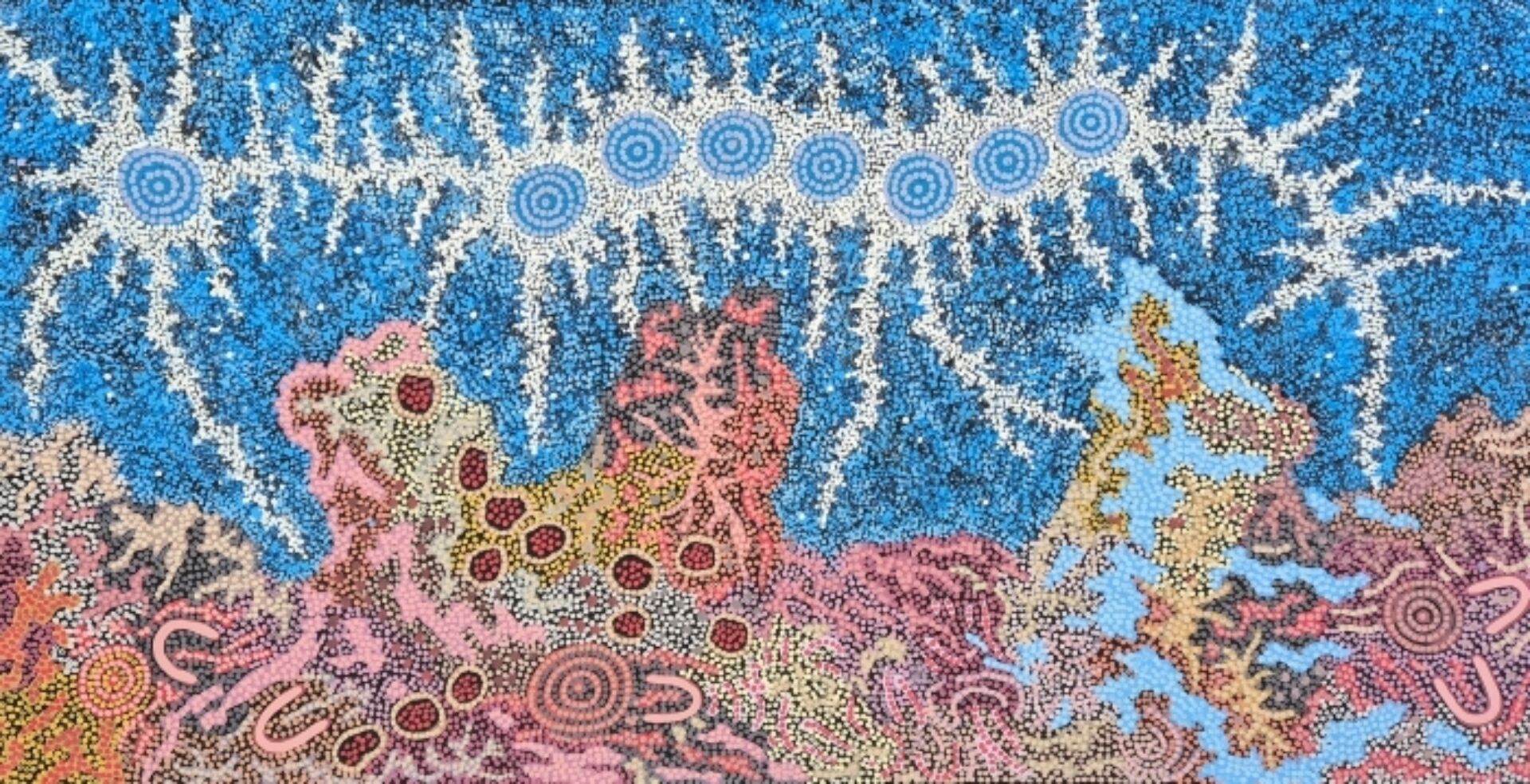 My Grandmothers Country Seven Sisters Dreaming 2025 1000 x 1950 mm Synthetic Polymer Paints on Canvas sm