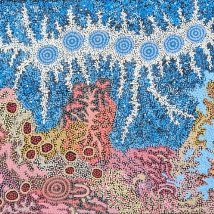 My Grandmothers Country Seven Sisters Dreaming 2025 1000 x 1950 mm Synthetic Polymer Paints on Canvas sm