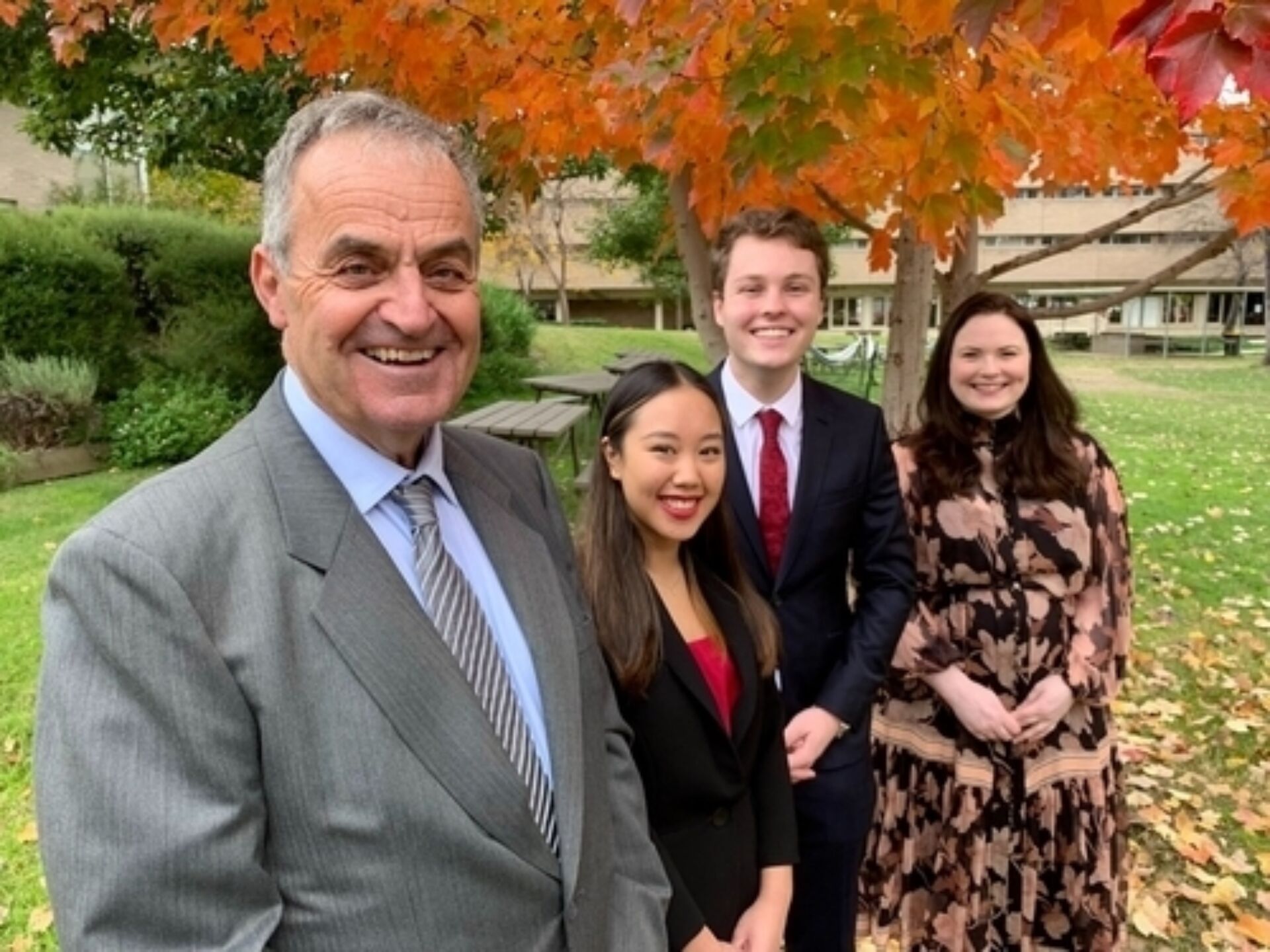 Hawker Scholars Andrew Hawker with Angelina Inthavong Harrison Oates and Ms Sally Renouf 1