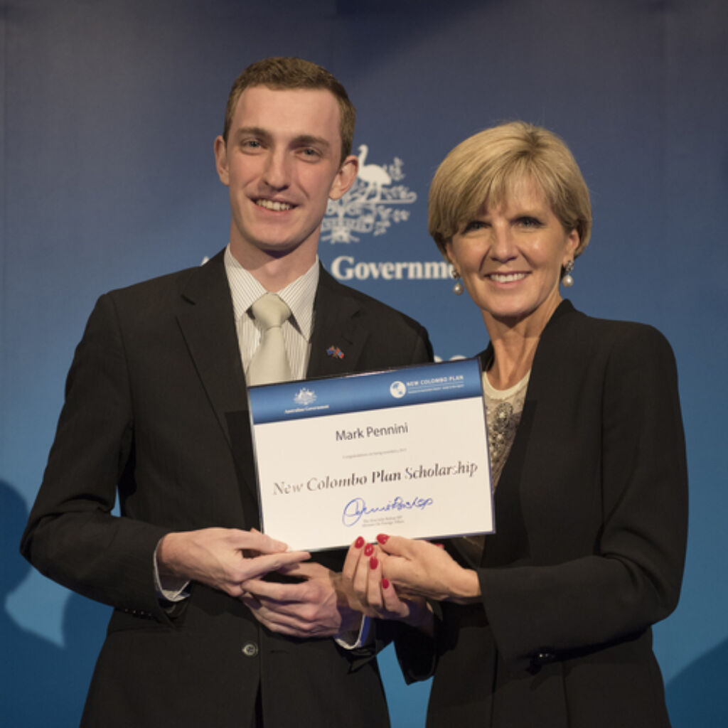 New colombo plan 2015 mongolia fellow mark pennini anu receives his certificate from foreign minister bishop 1