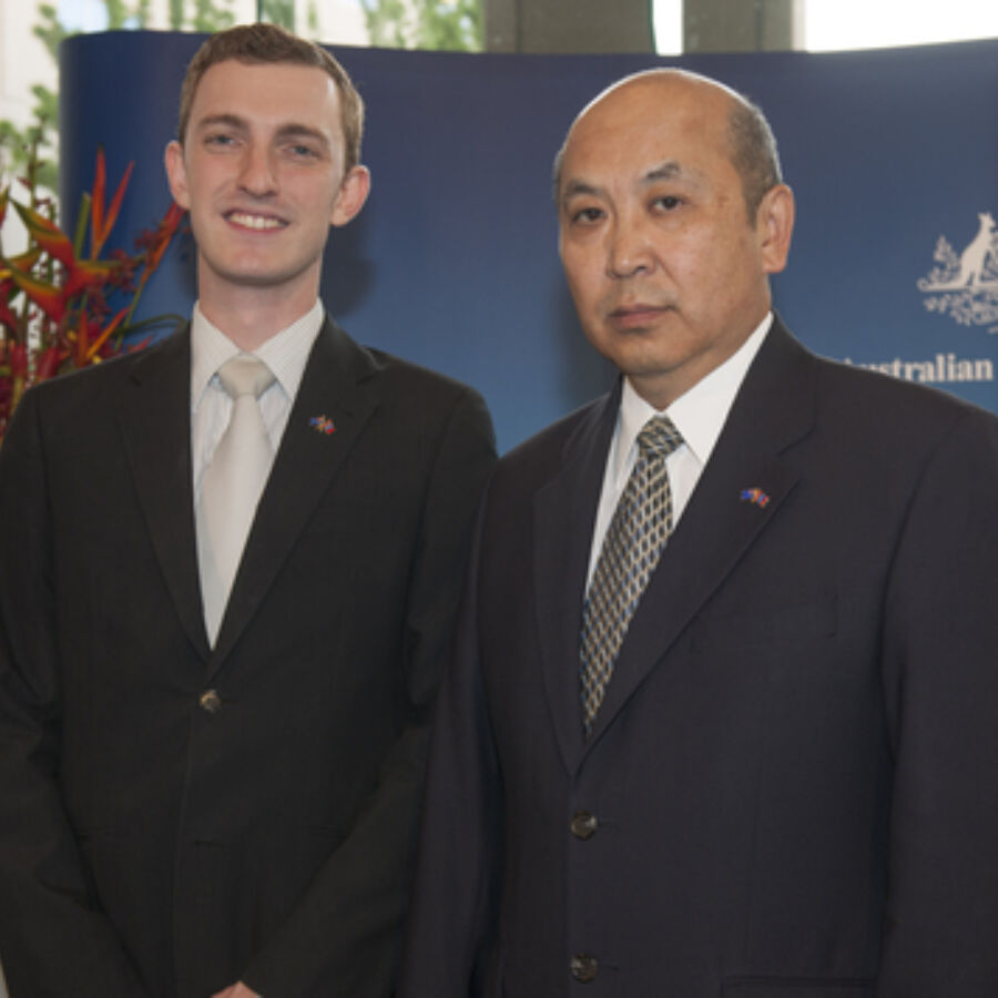 New colombo plan 2015 mongolia fellow mark pennini anu with ambassador of mongolia h e mr bold ravdan 1